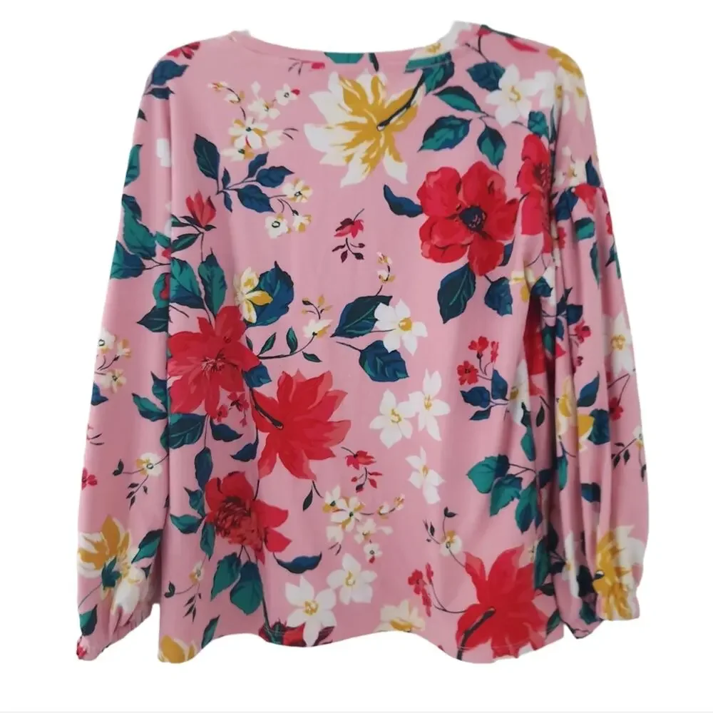 Old Navy Pink Floral Blouse Girls Large 10-12 Long Sleeve, Stretchy Casual Top